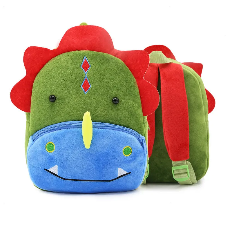 Plush animal backpack for children with 26x24x10cm dimensions in various animal designs