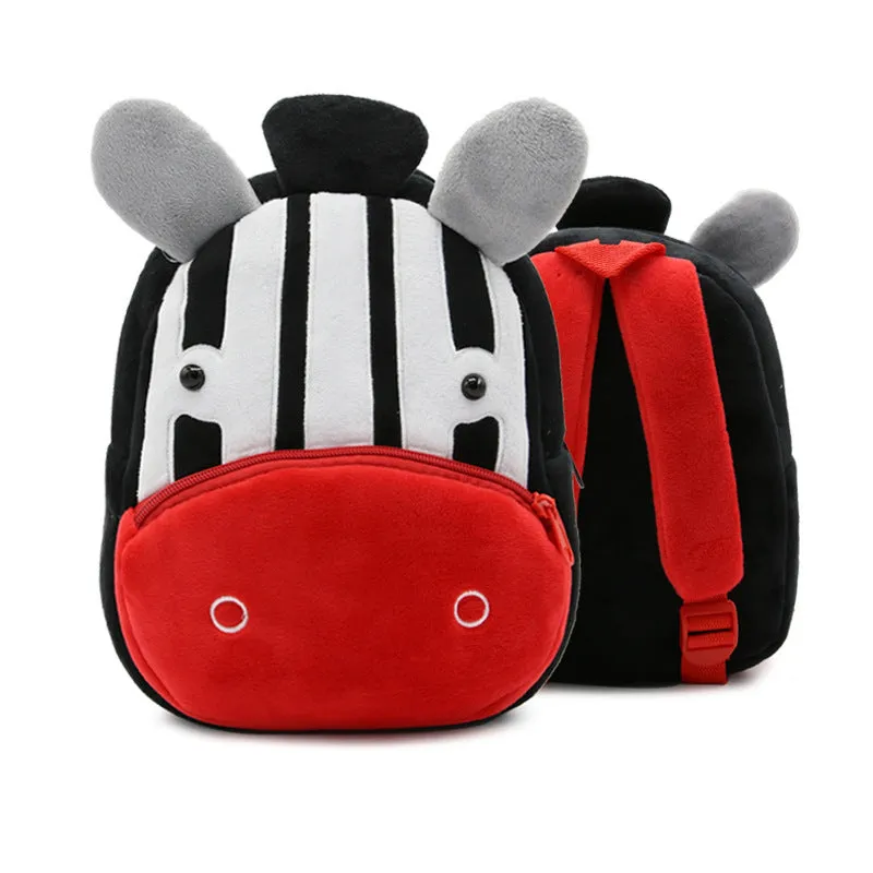 Plush animal backpack for children with 26x24x10cm dimensions in various animal designs