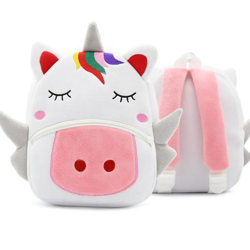 Plush animal backpack for children with 26x24x10cm dimensions in various animal designs