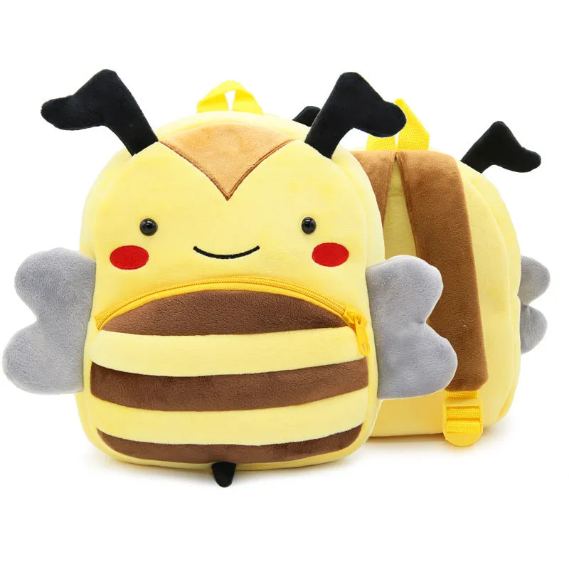 Plush animal backpack for children with 26x24x10cm dimensions in various animal designs