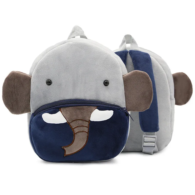 Plush animal backpack for children with 26x24x10cm dimensions in various animal designs