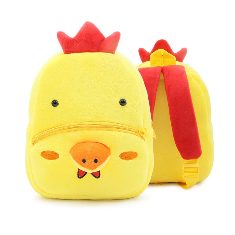 Plush animal backpack for children with 26x24x10cm dimensions in various animal designs
