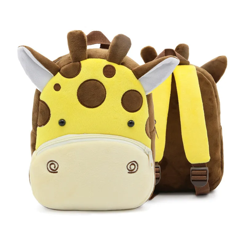 Plush animal backpack for children with 26x24x10cm dimensions in various animal designs