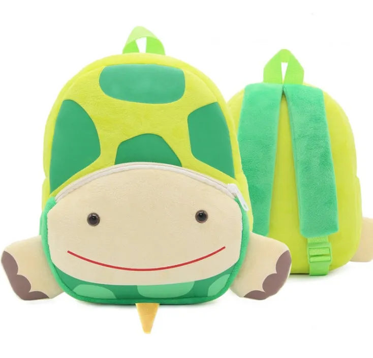 Plush animal backpack for children with 26x24x10cm dimensions in various animal designs