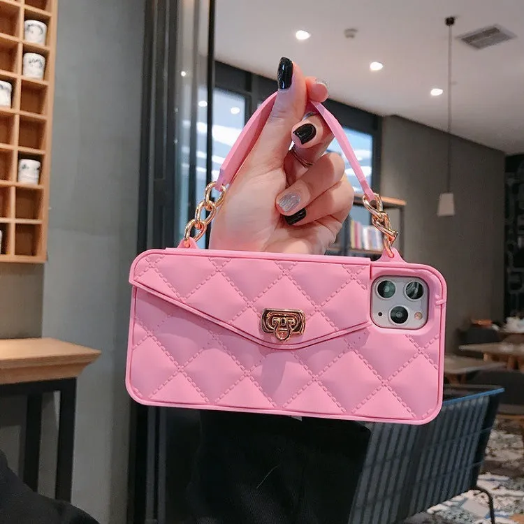 Silicone card wallet phone case in black with card slot on back, compatible with iPhone 14 series