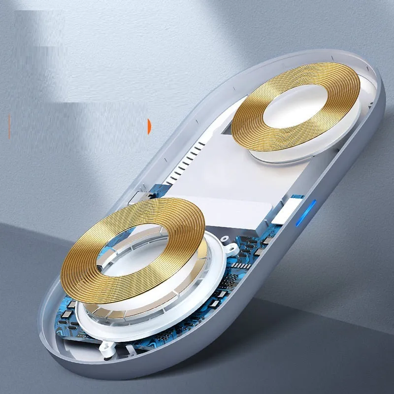 Spacecraft Series white magnetic three-in-one wireless charger vertical stand with phone and headset charging zones
