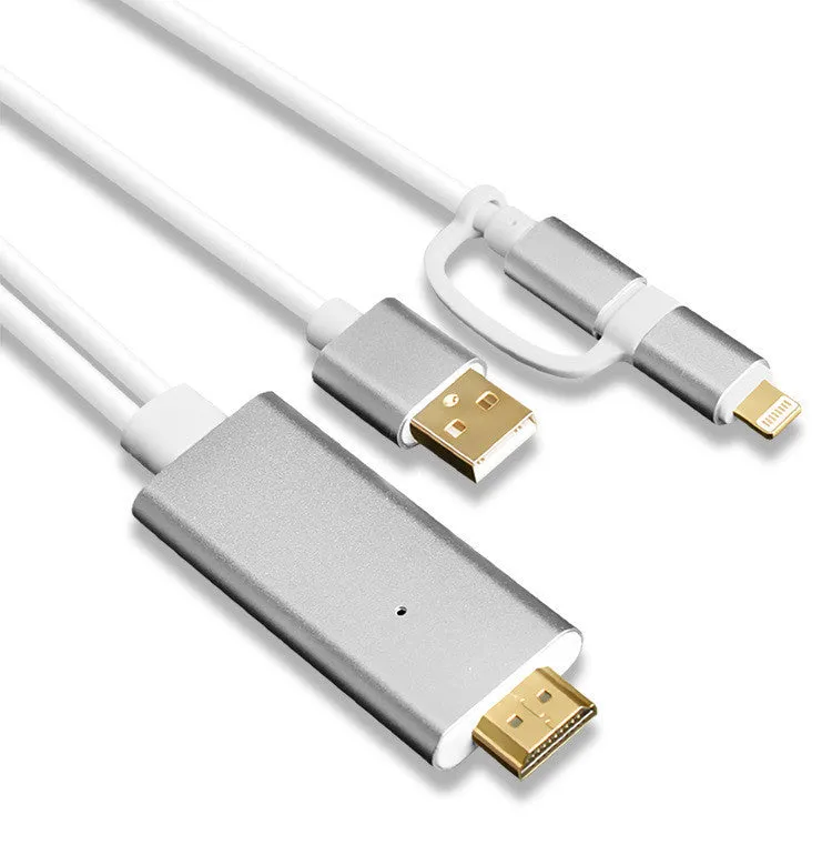 2 in 1 plug-and-play HDMI cable adapter with silver housing and 2 metre length