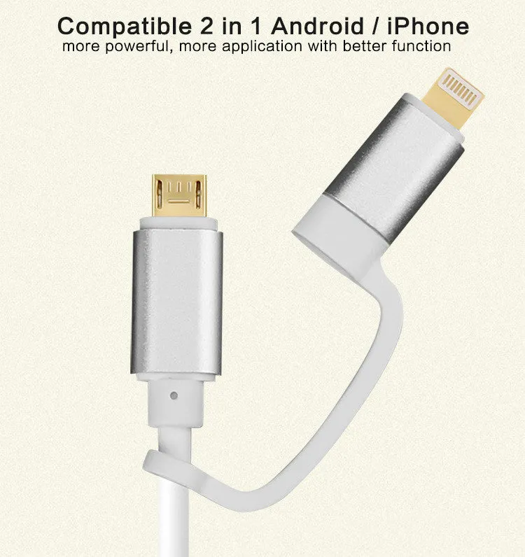 2 in 1 plug-and-play HDMI cable adapter with silver housing and 2 metre length