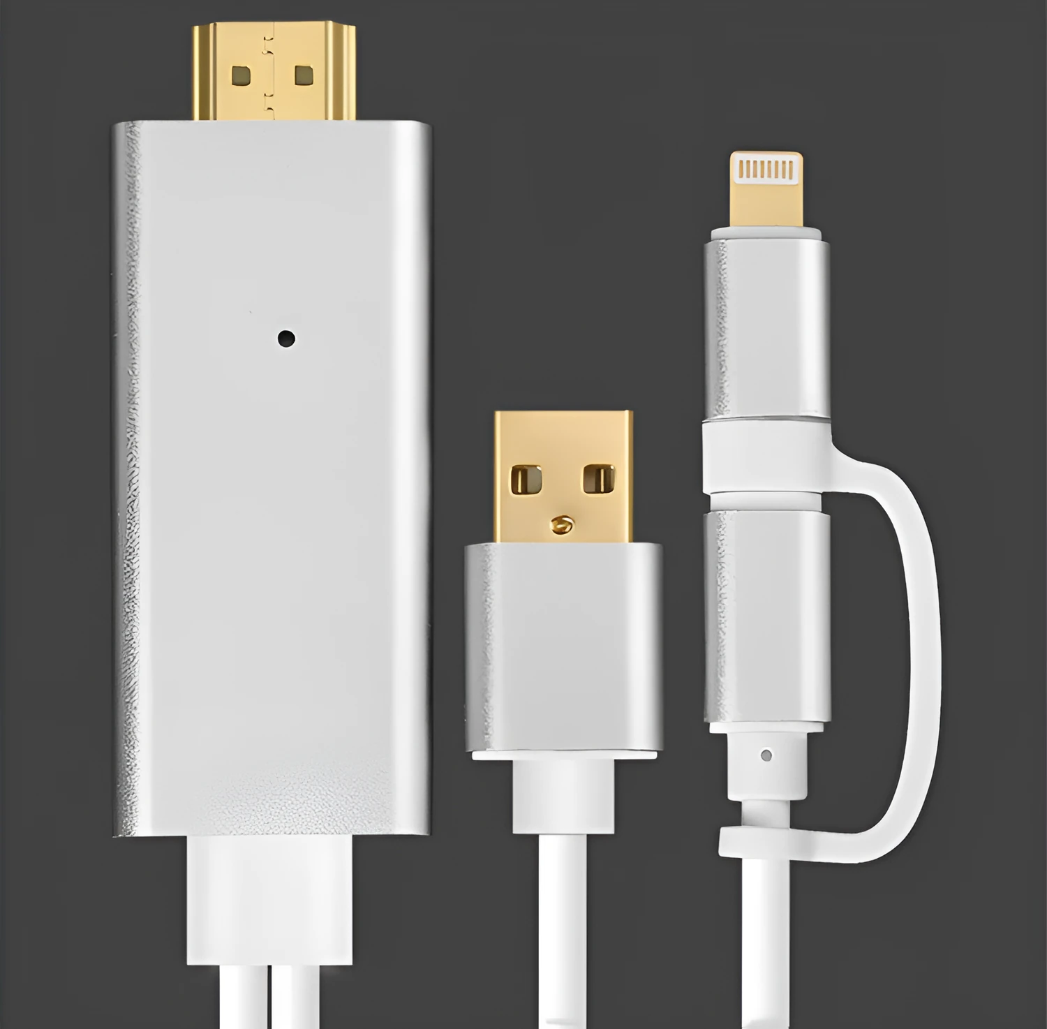 2 in 1 plug-and-play HDMI cable adapter with silver housing and 2 metre length