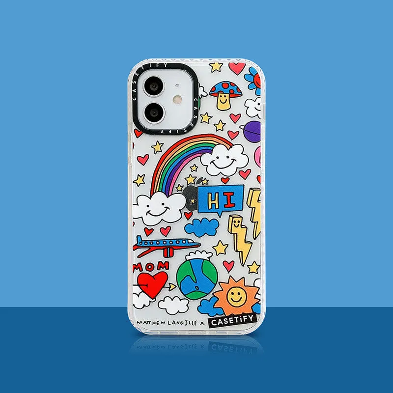 Graffiti colorful TPU phone case with letters, camouflage, geometry design for iPhone