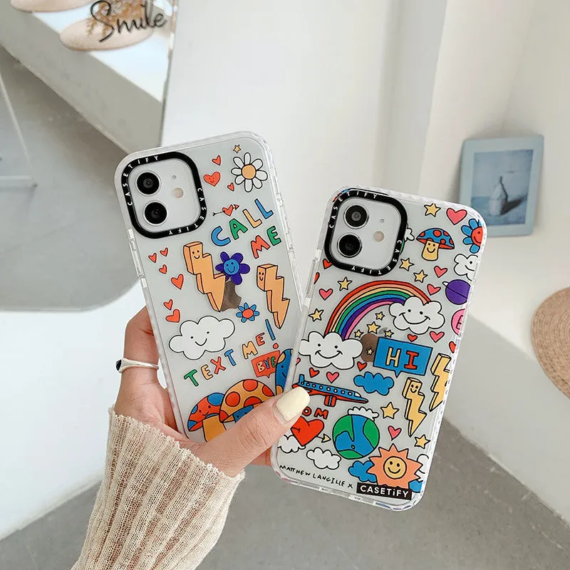Graffiti colorful TPU phone case with letters, camouflage, geometry design for iPhone