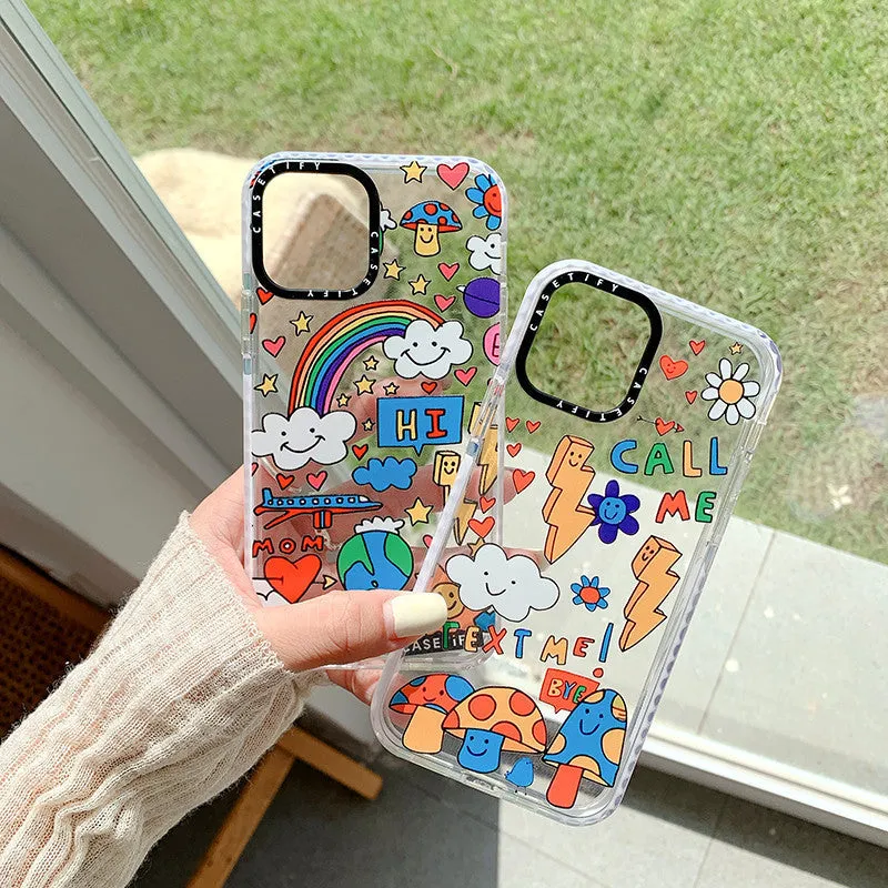 Graffiti colorful TPU phone case with letters, camouflage, geometry design for iPhone