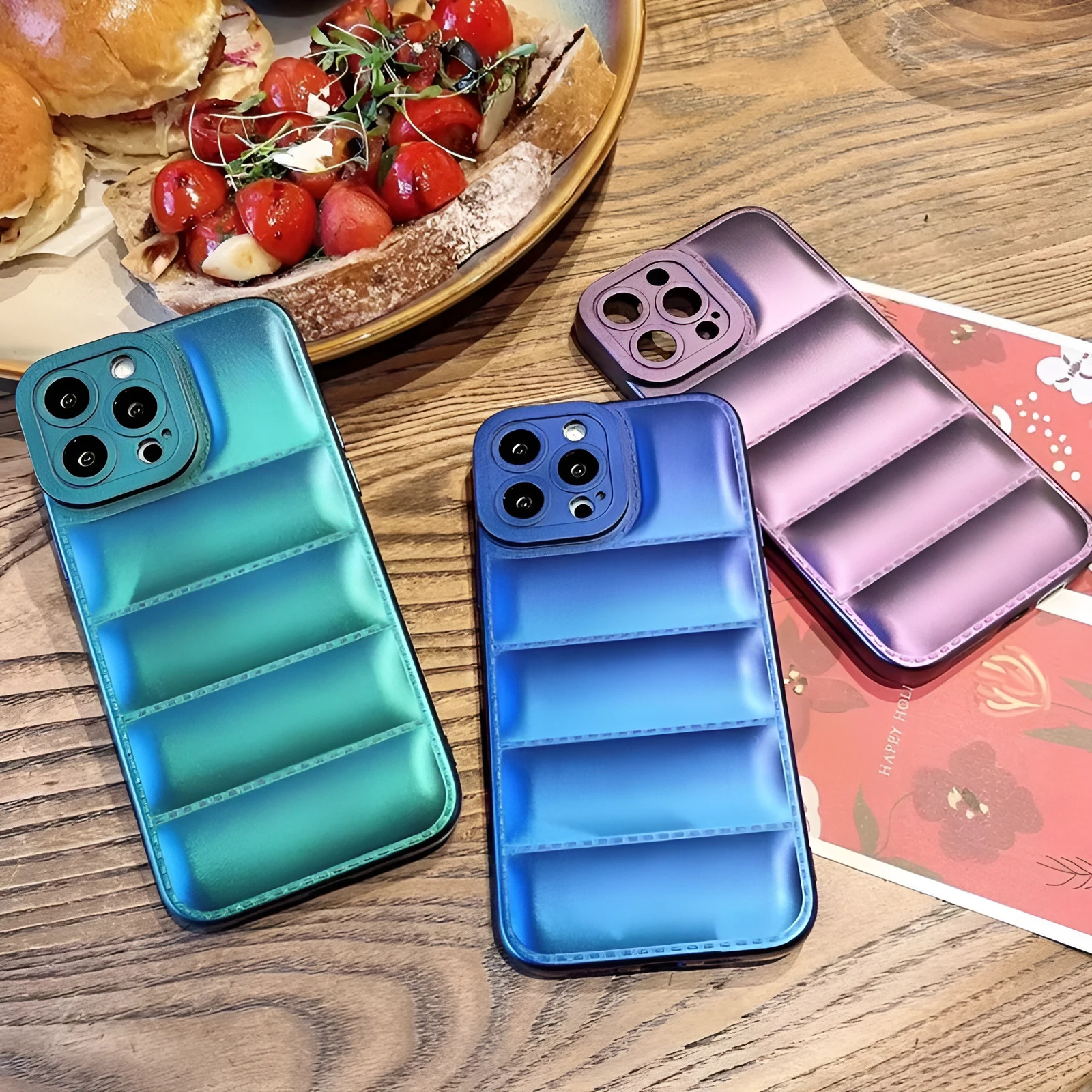 Frosted silicone T-shaped down jacket phone case for iPhone in laser green colour
