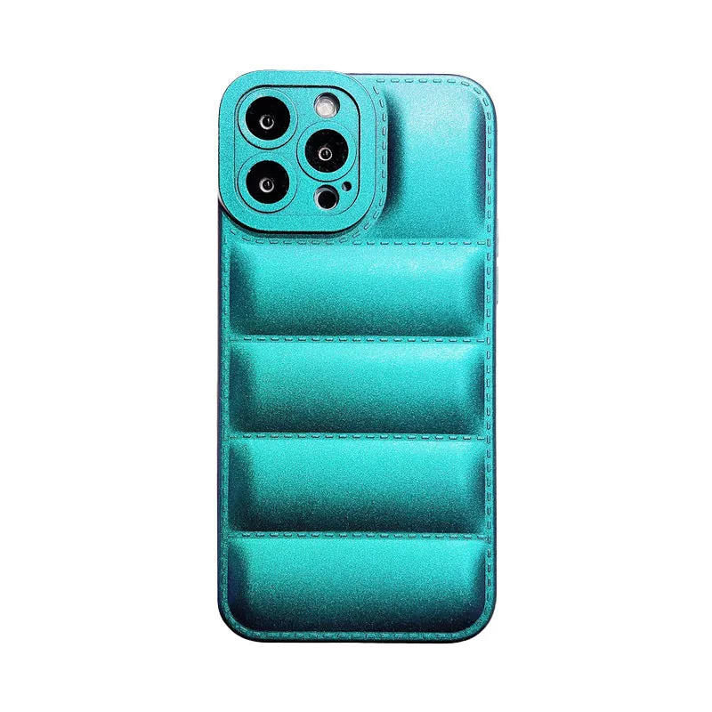 Frosted silicone T-shaped down jacket phone case for iPhone in laser green colour