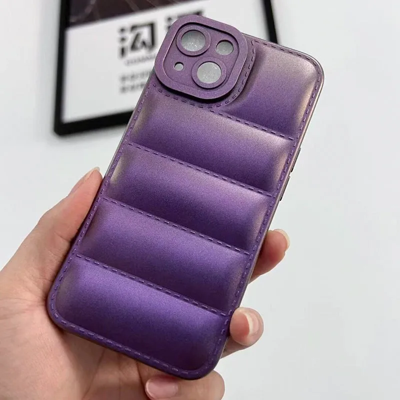 Frosted silicone T-shaped down jacket phone case for iPhone in laser green colour