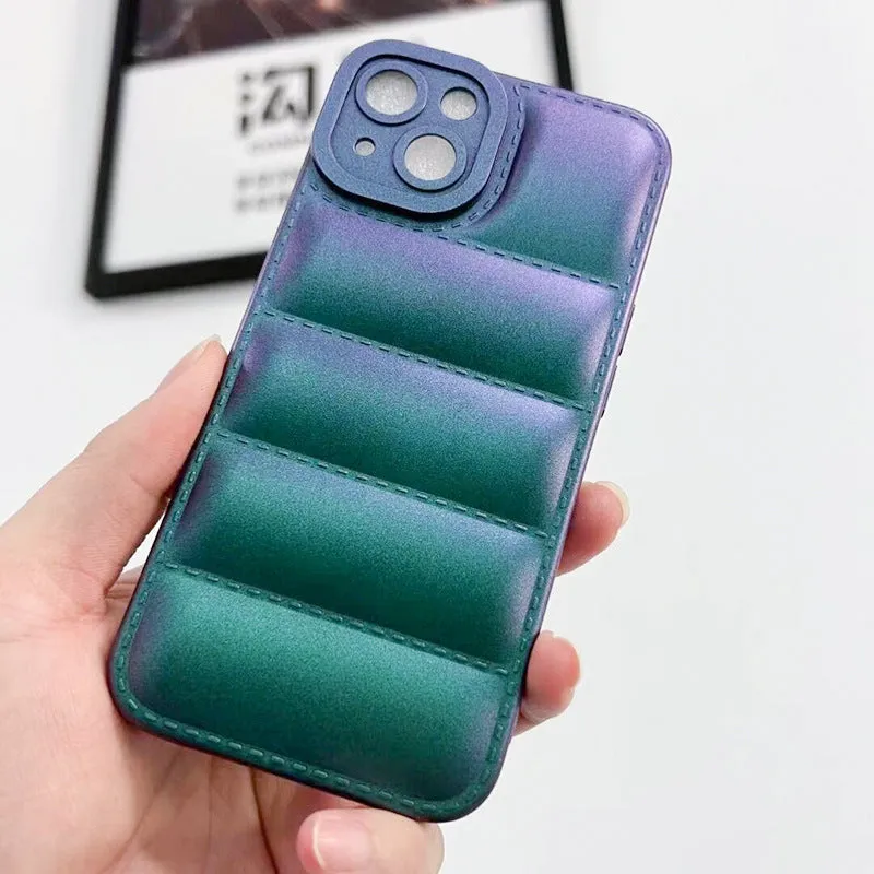 Frosted silicone T-shaped down jacket phone case for iPhone in laser green colour