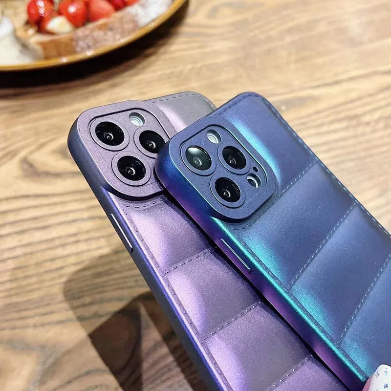 Frosted silicone T-shaped down jacket phone case for iPhone in laser green colour