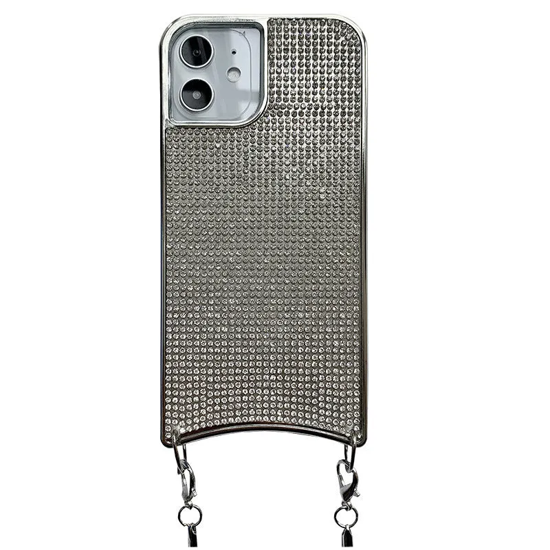 Go Boy sparkle glitter rhinestone TPU phone case with lanyard strap and chain for Apple iPhone, shown in Gold finish on iPhone 12