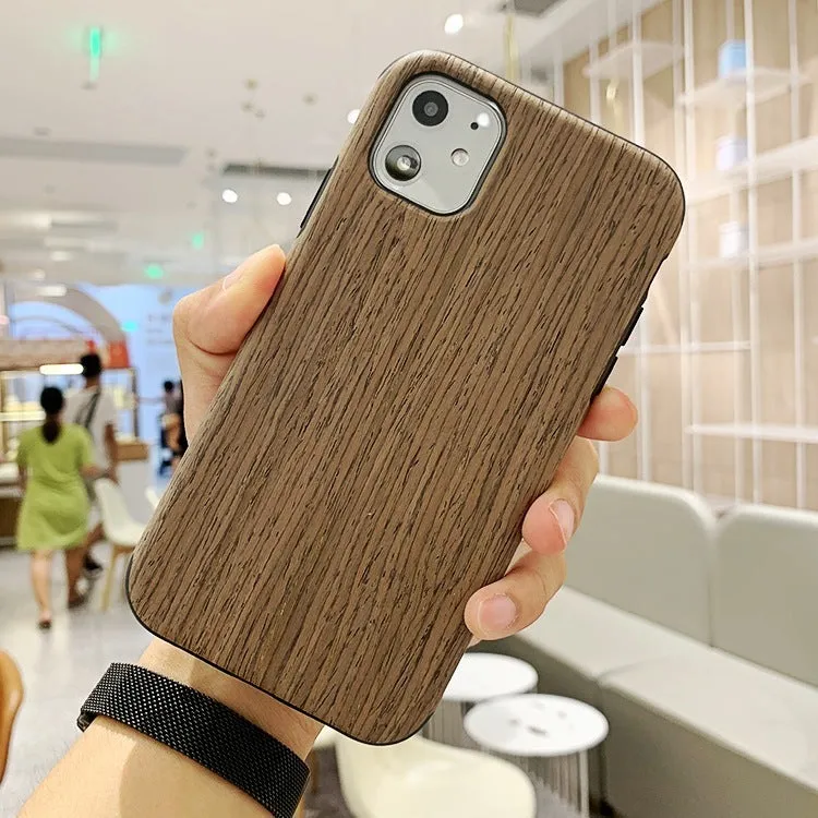 Wooden back cover case for iPhone in rosewood, teak, black rose, and walnut wood finishes.
