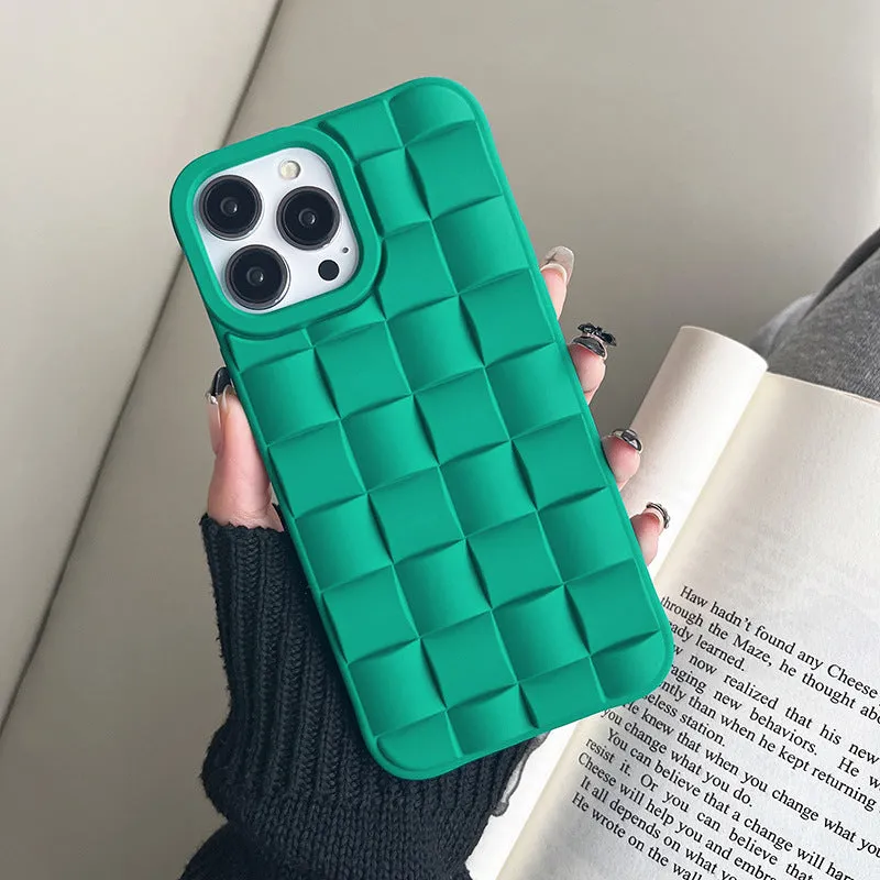 Women's woven check TPU phone case in caramel finish, compatible with iPhone 14 Pro Max
