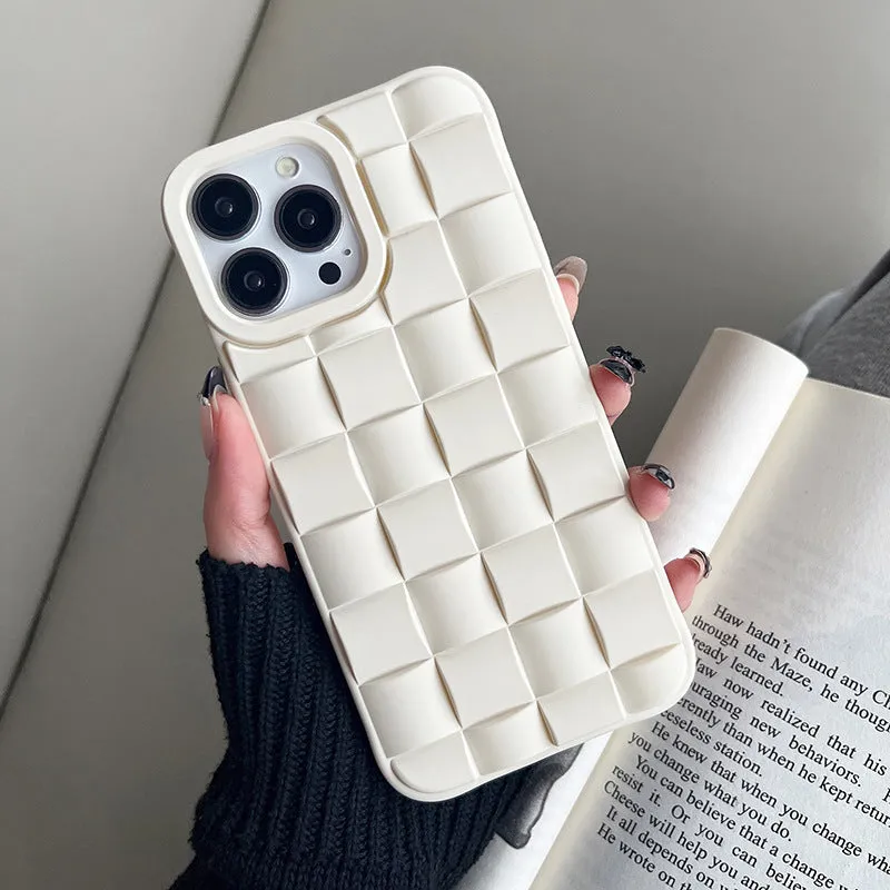 Women's woven check TPU phone case in caramel finish, compatible with iPhone 14 Pro Max