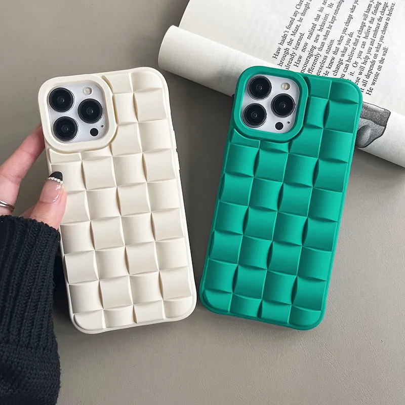 Women's woven check TPU phone case in caramel finish, compatible with iPhone 14 Pro Max