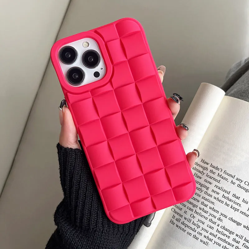 Women's woven check TPU phone case in caramel finish, compatible with iPhone 14 Pro Max
