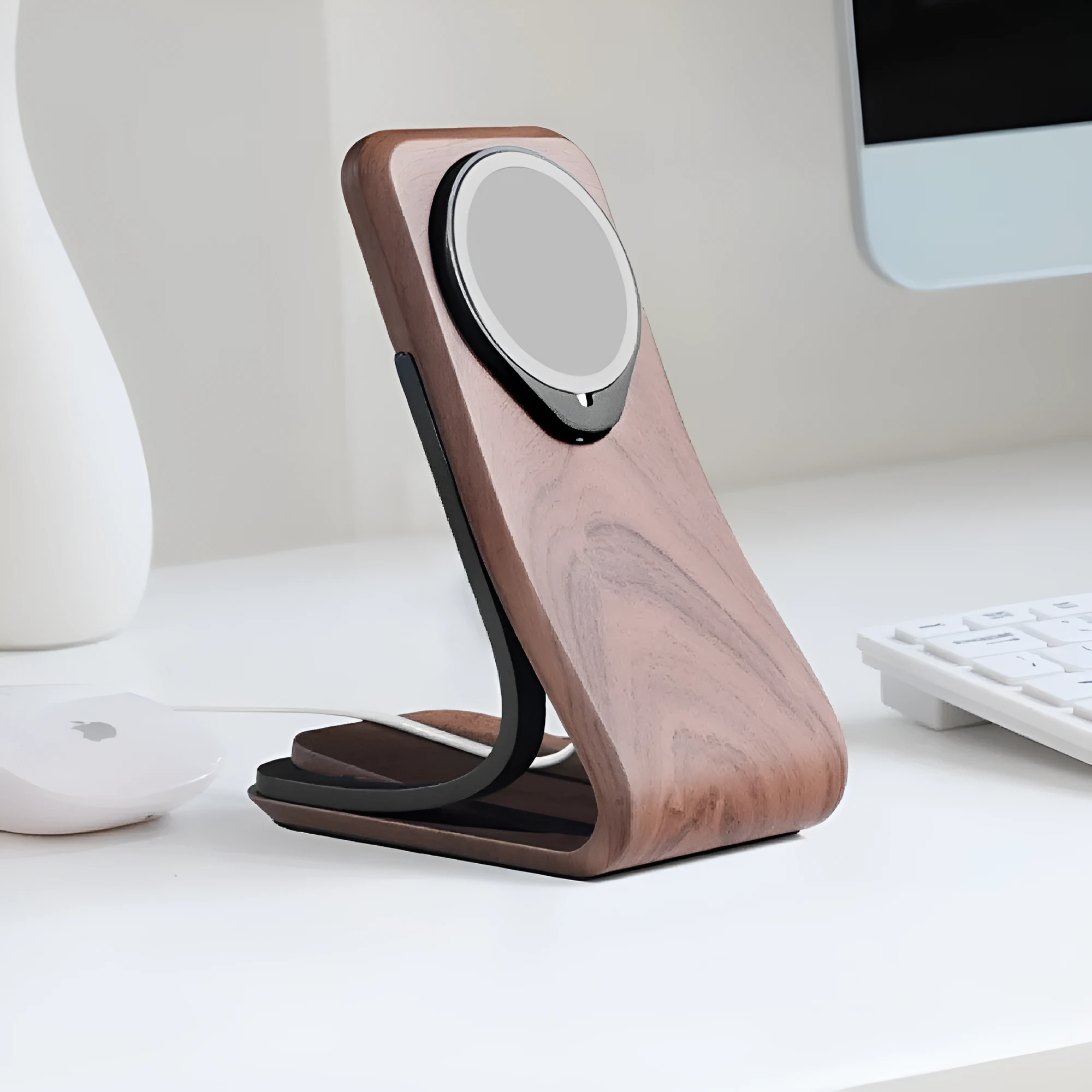 Magsafe magnetic resin phone holder on desktop with mobile phone attached