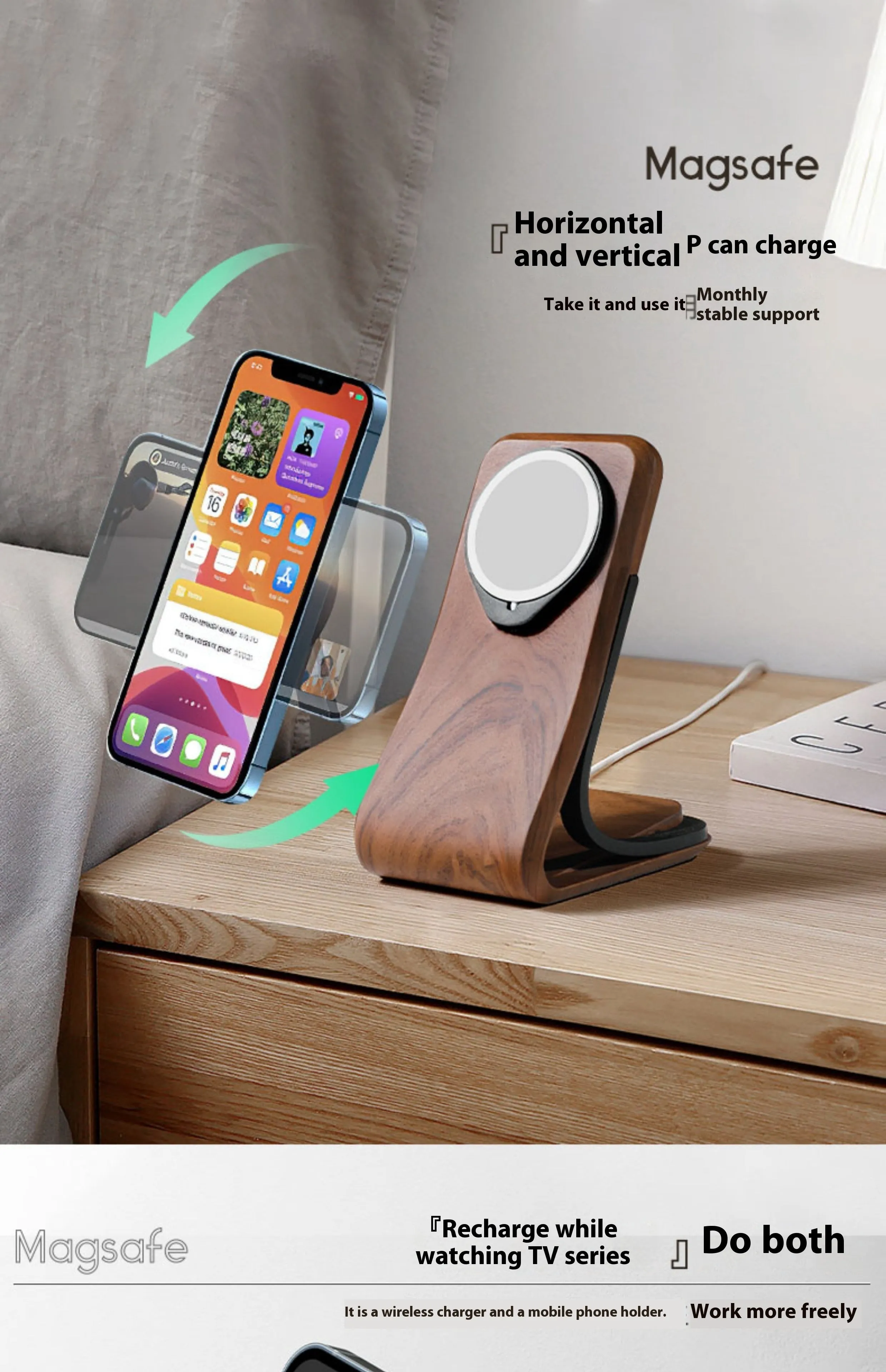 Magsafe magnetic resin phone holder on desktop with mobile phone attached
