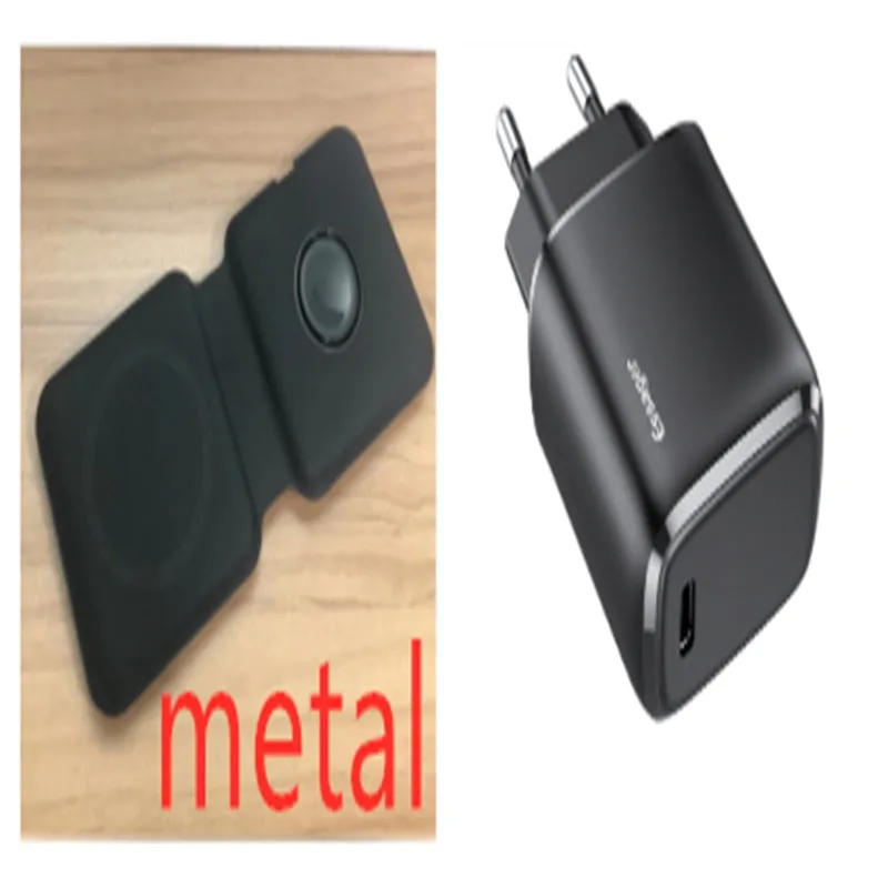 White foldable magnetic wireless charging dock showing dual charging areas and USB Type-C port.