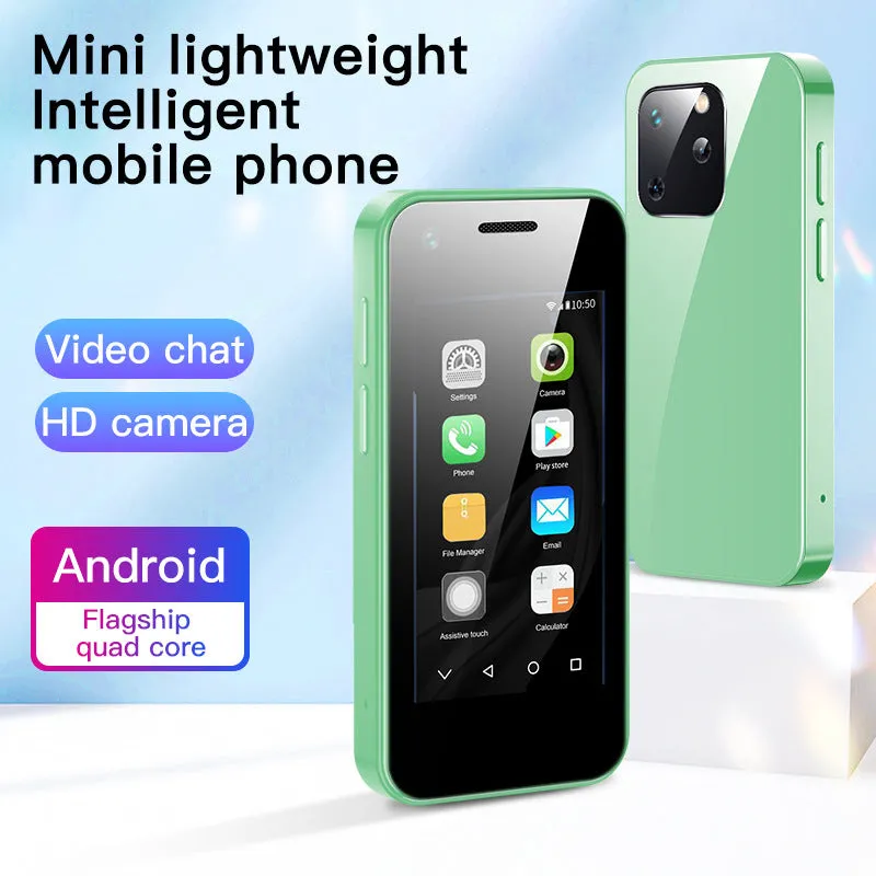Ultra-compact Android smartphone with 2.5-inch screen in Phantom Night Black colour showing dimensions