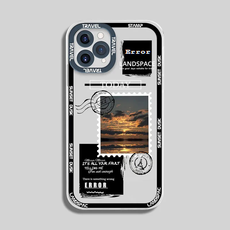 Creative stamp print silicone phone case in orange Angel Eye pattern for Apple iPhone