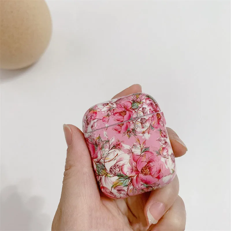 Rose red retro smiling flower silicone protective case compatible with iPhone 11 12 X XR XS 7 8 and Airpods