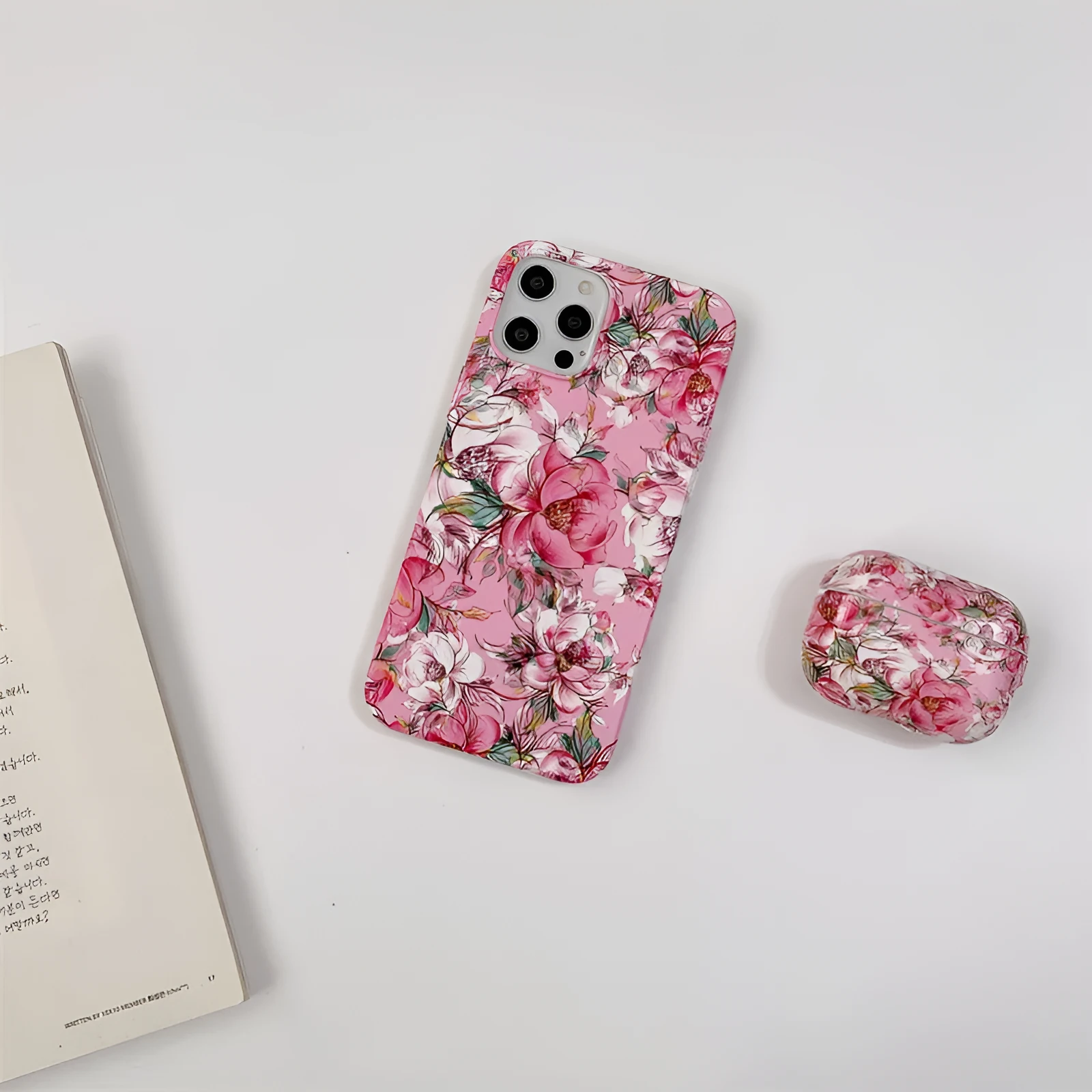 Rose red retro smiling flower silicone protective case compatible with iPhone 11 12 X XR XS 7 8 and Airpods