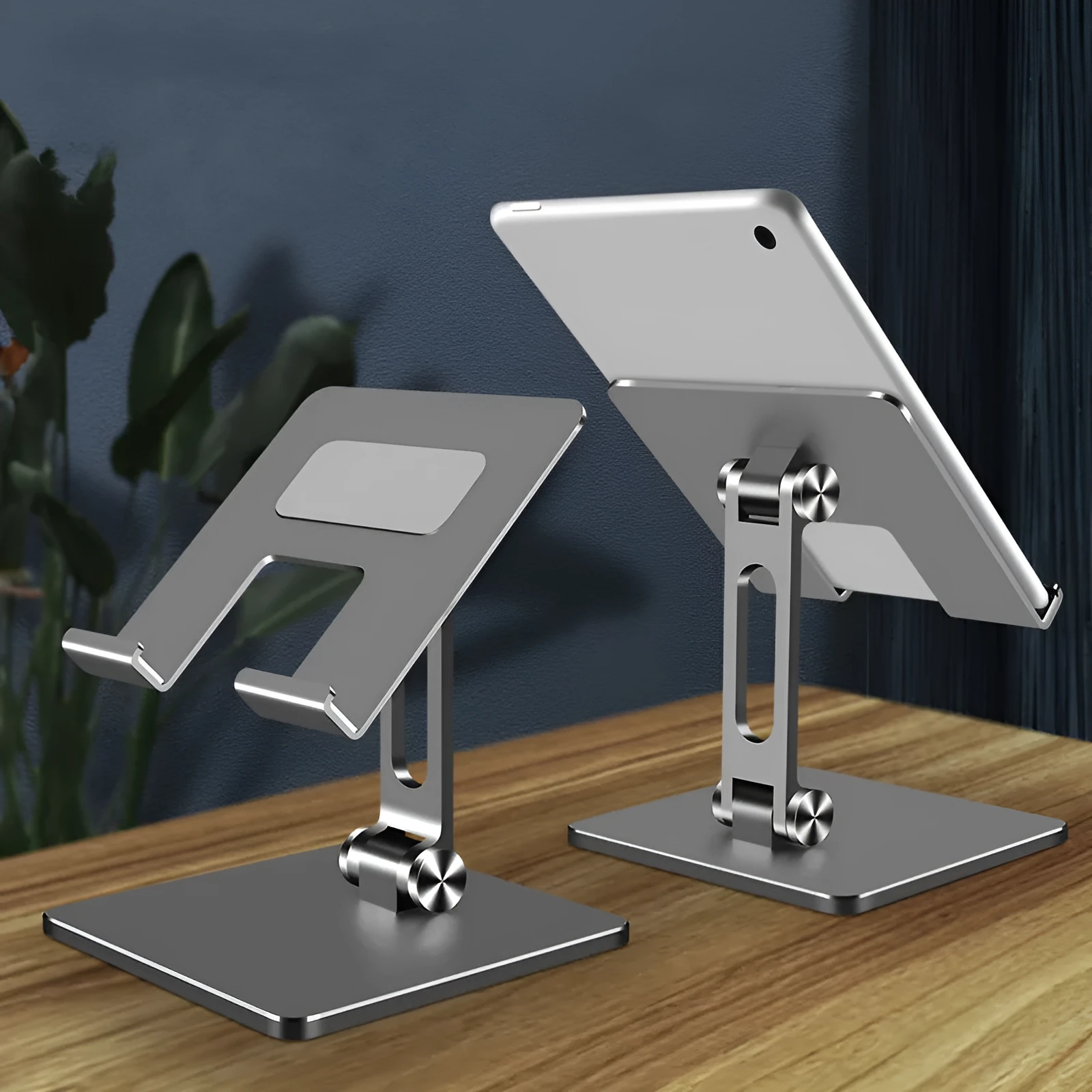 Aluminium alloy and silicone folding tablet stand with 180° adjustment angle, compatible with iPad and Huawei devices