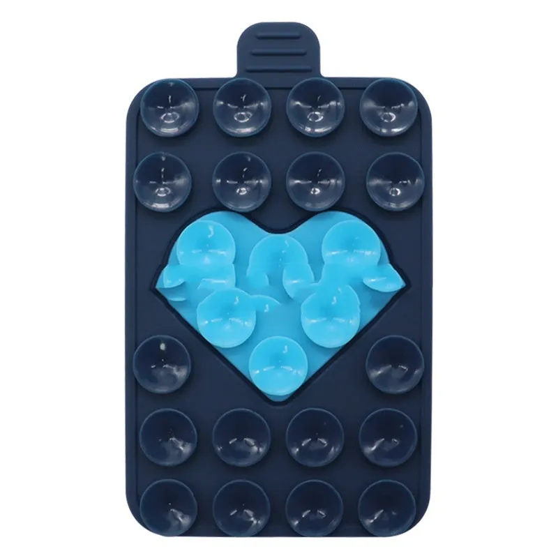 Double sided silicone suction cup phone case holder in gray white, showing hot pressed construction for universal fit on smooth surfaces