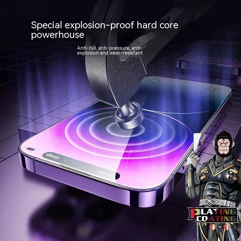 Electroplated tempered glass screen protector with anti-fingerprint coating and dustproof net for iPhone