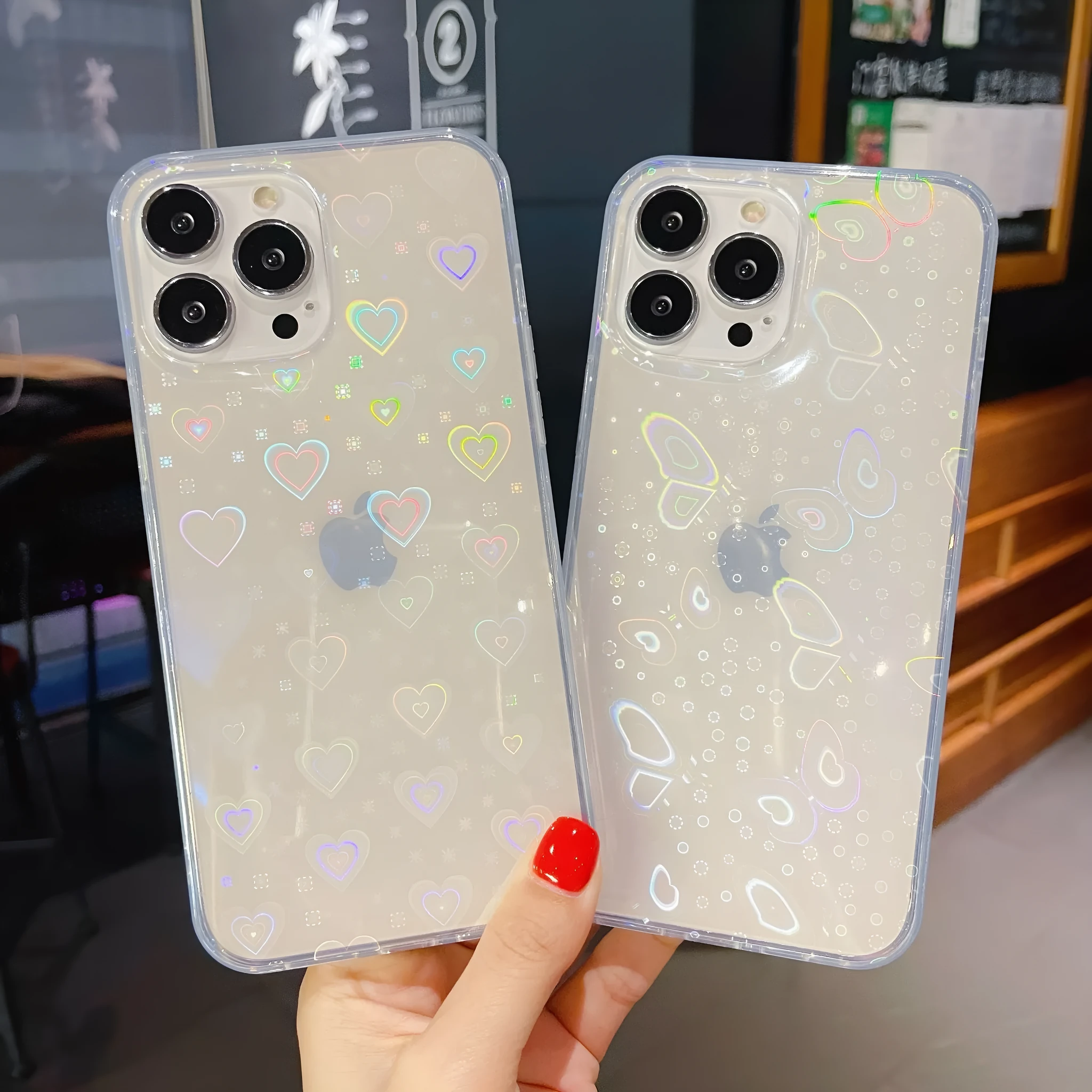 Laser gradient phone case with aurora effect for iPhone 13 in butterfly colour option