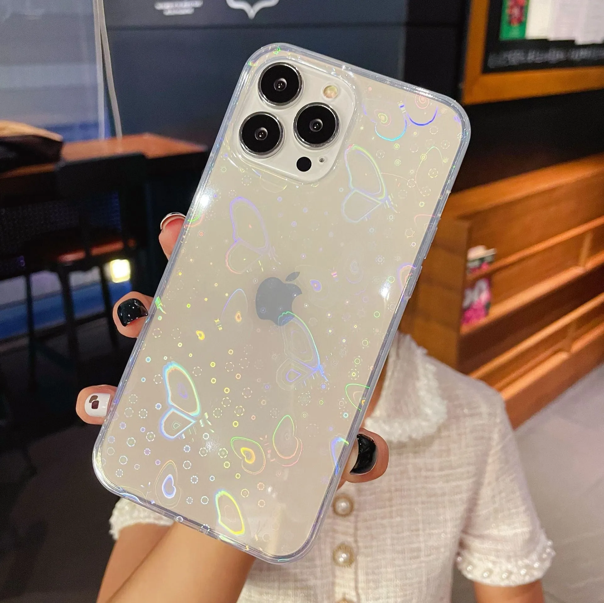 Laser gradient phone case with aurora effect for iPhone 13 in butterfly colour option