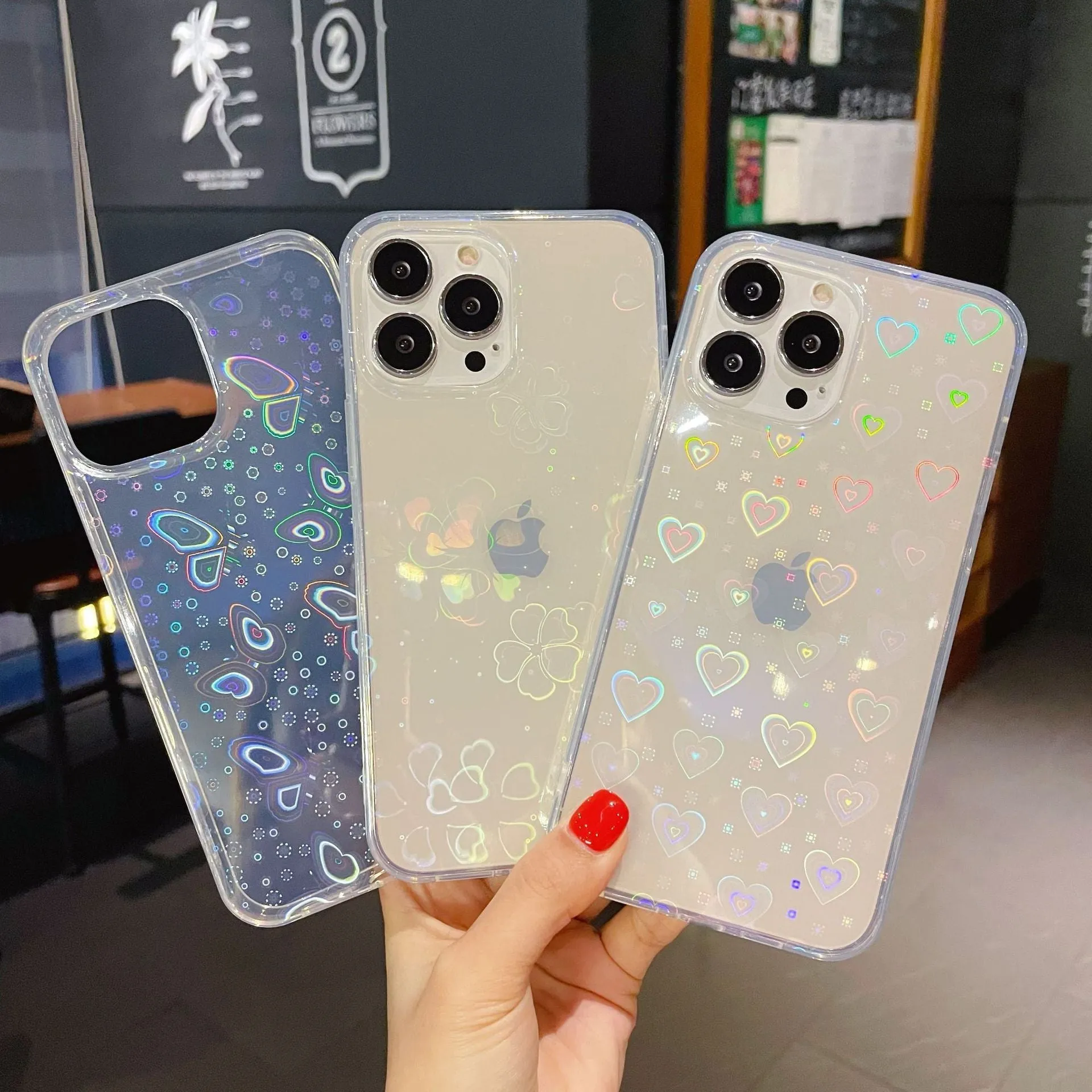 Laser gradient phone case with aurora effect for iPhone 13 in butterfly colour option