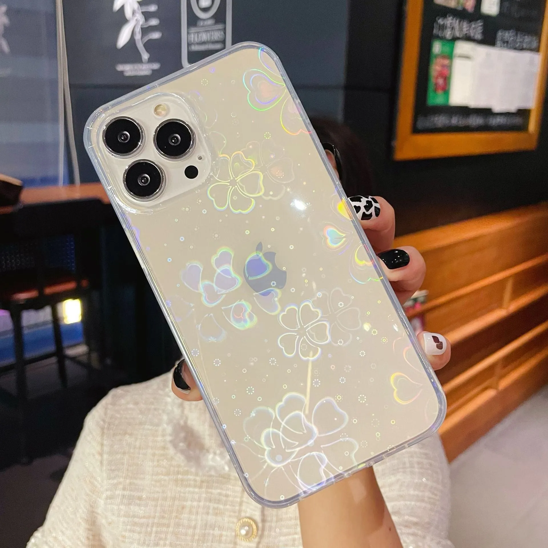 Laser gradient phone case with aurora effect for iPhone 13 in butterfly colour option