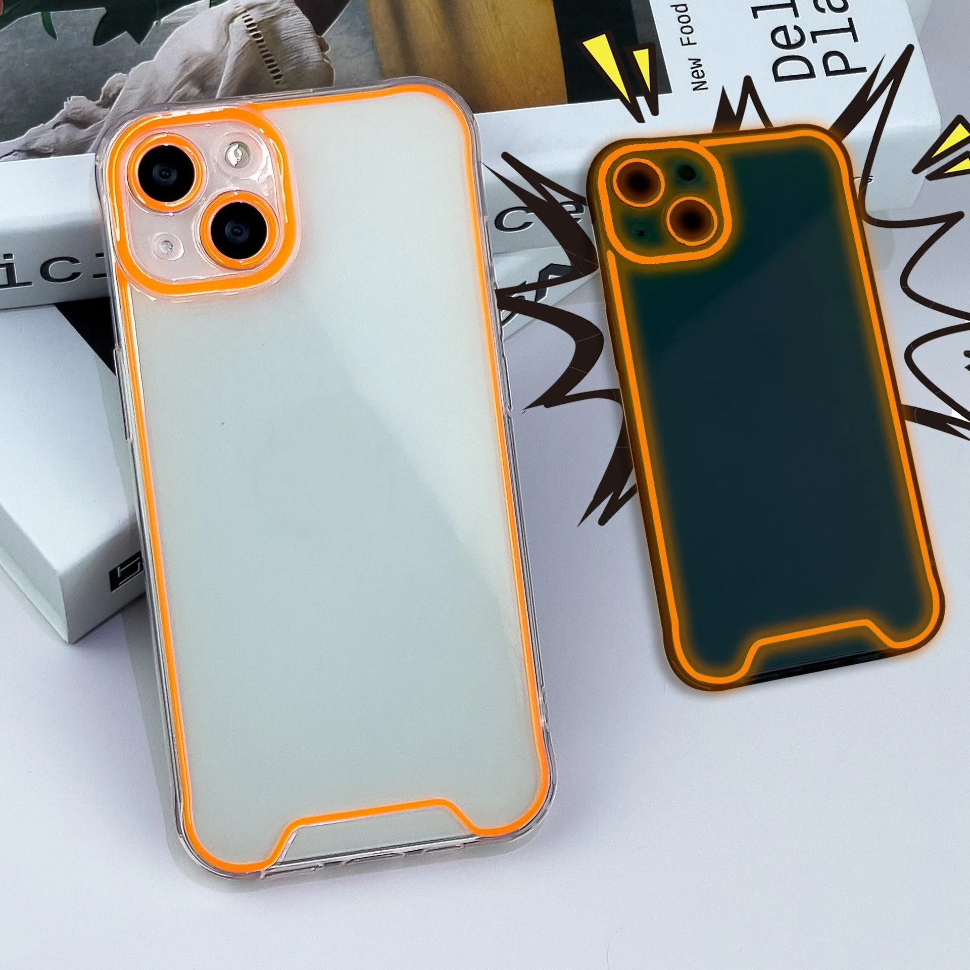 Glow in the dark Christmas phone case for iPhone in blue, green, orange, pink or yellow colours.