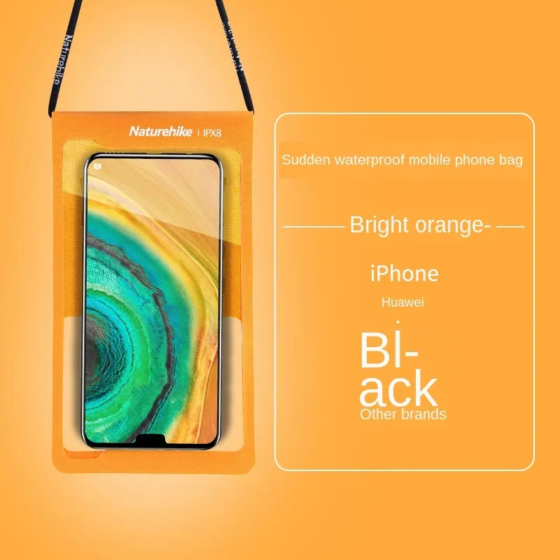Pack of four IPX8 waterproof phone bags in blue, black, gray, and orange made from 420D nylon with TPU membrane
