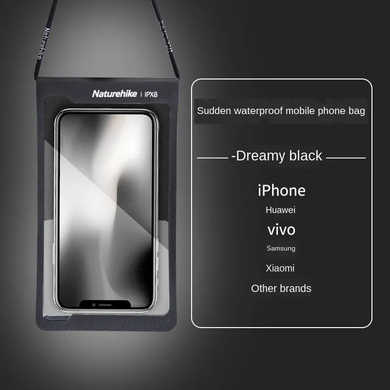 Pack of four IPX8 waterproof phone bags in blue, black, gray, and orange made from 420D nylon with TPU membrane