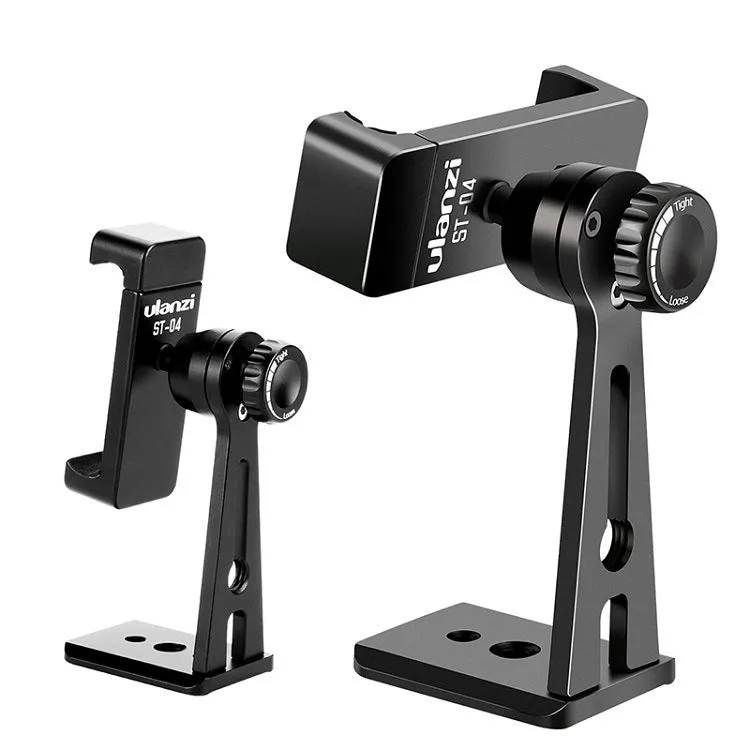 360 degree rotating aluminium alloy phone holder with adjustable clip 60-95mm in black on a desk
