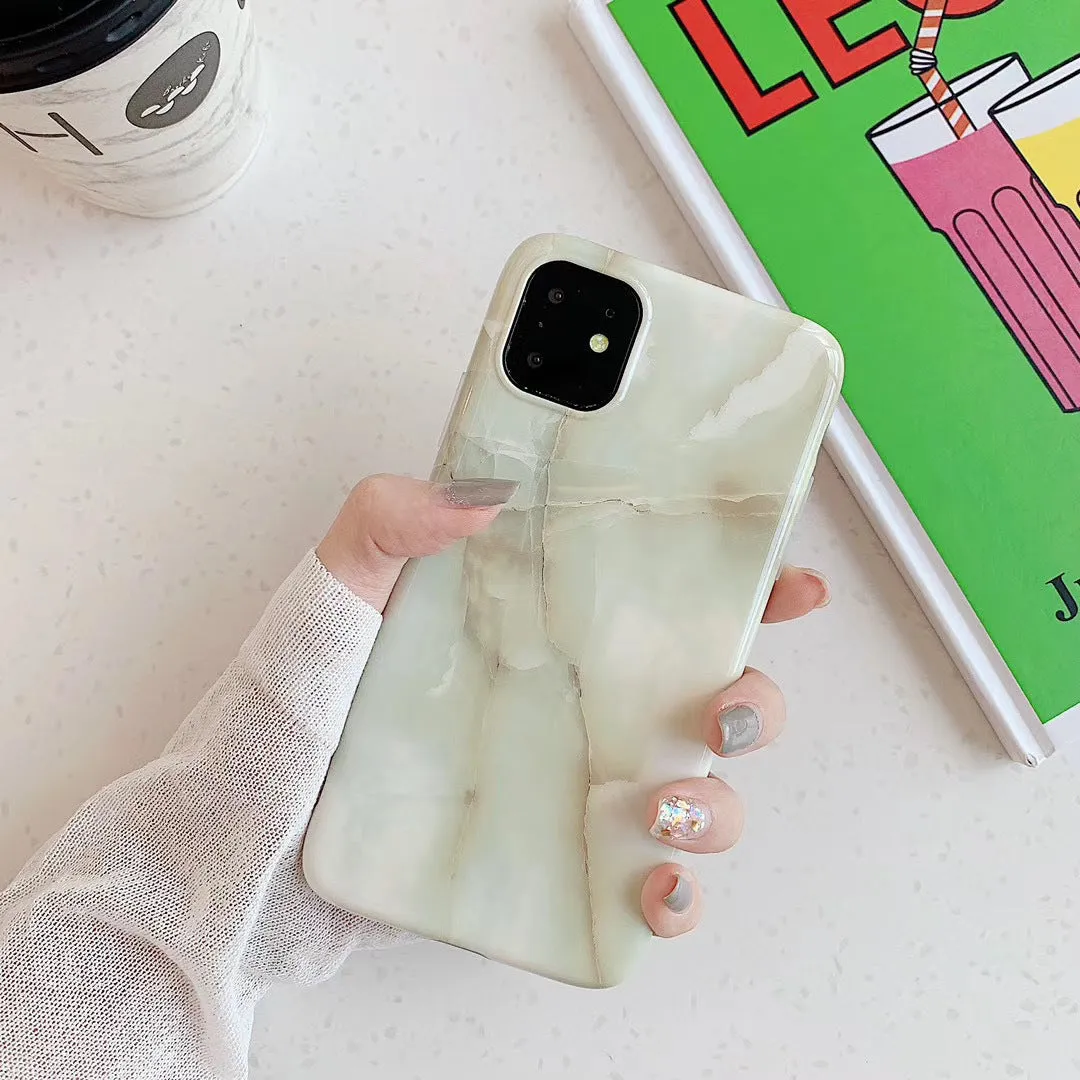 Frosty marble silicone phone case back cover with geometric pattern for iPhone models, available in multiple colours