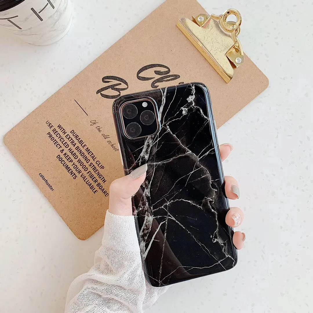 Frosty marble silicone phone case back cover with geometric pattern for iPhone models, available in multiple colours