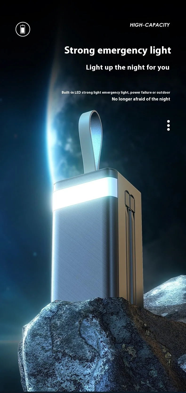 Super fast charge large capacity power bank in Samurai Black with plastic shell and cable