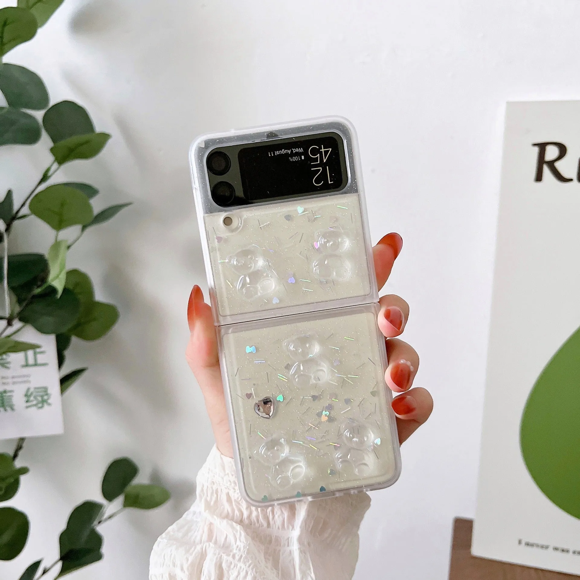 Samsung ZFlip3 ZFlip4 Phone Case Dropped Star Moon Design Folding Screen Protector Shockproof Anti-Drop Drip Glue Japanese Korean Trendy Style Rear Cover for Galaxy Z Flip 3 4 Drip Gum Bear