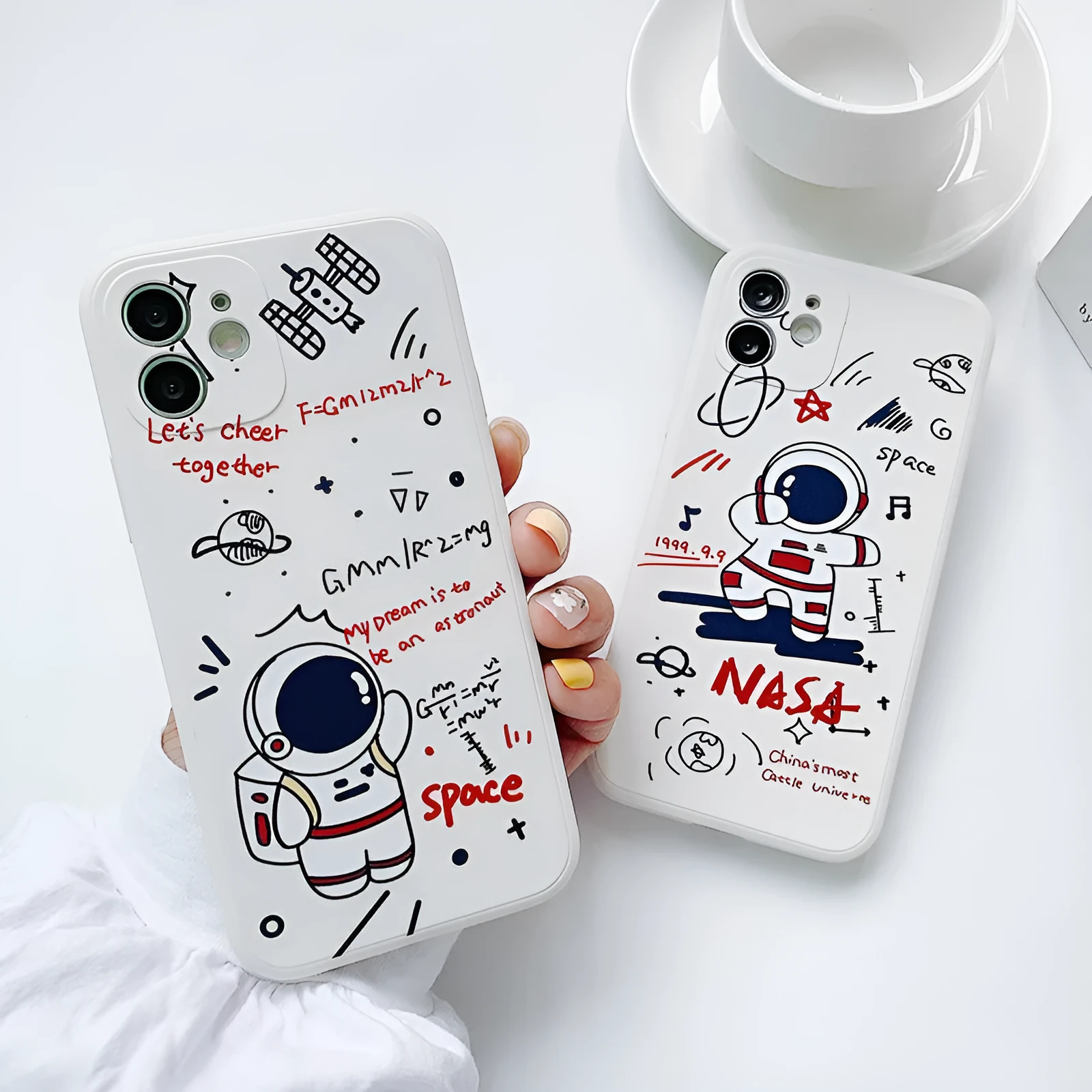 Pink silicone phone case with cute astronaut design for iPhone